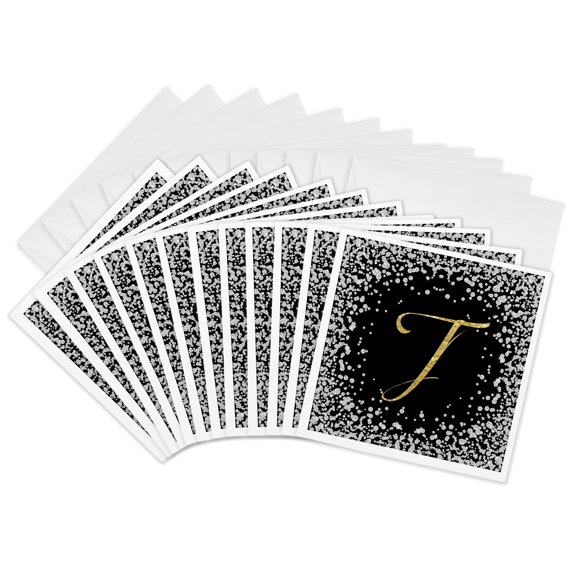 3drose, Glam Digital Diamonds Printed Gold Monogram T, 12 Greeting Cards with Envelopes