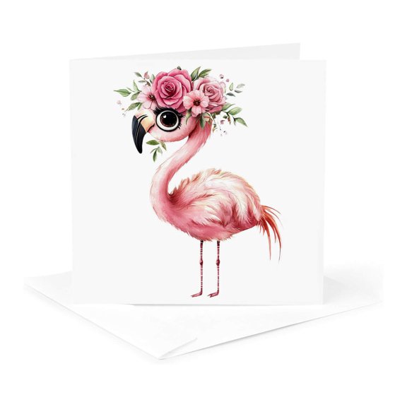 3drose, Glam Floral Pink Flamingo, 1 Greeting Card with Envelope