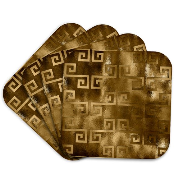 3drose, Glam Image of Gold Greek Key Pattern, Set of 4 Coasters - Cork