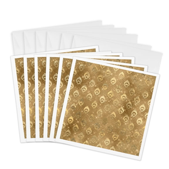 3drose, Glam Image of Gold Image of Mesh Contemporary Peacock Feathers, 6 Greeting Cards with Envelopes