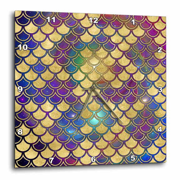 3drose, Glam Image of Gold and Galaxy Mermaid Scales Pattern, 15x15 Wall Clock