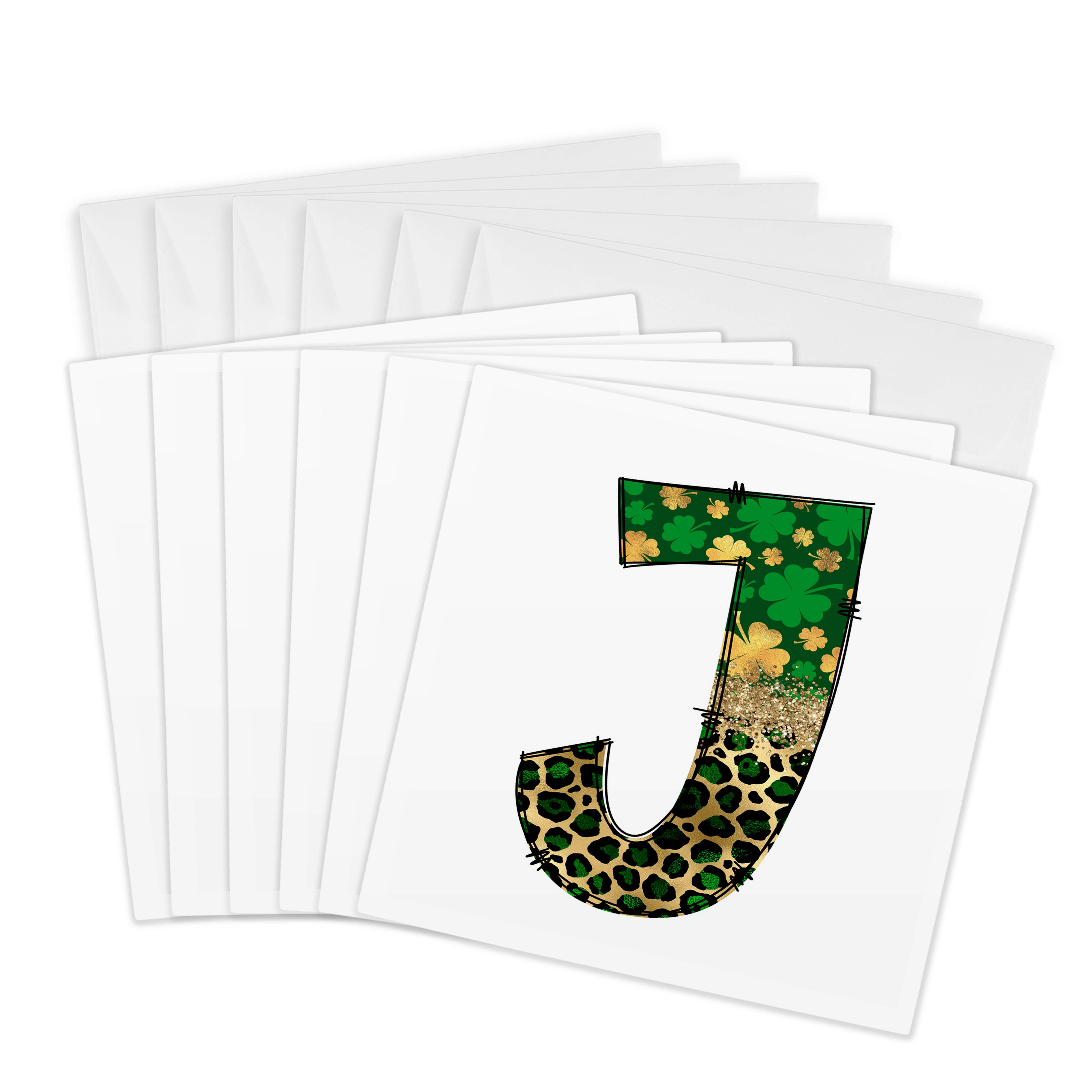 3drose, Glam Leopard and Four Leaf Clover Monogram Initial J, 6 ...