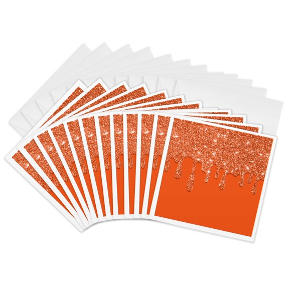 3drose, Glam Orange Image of Glitter Drip, 12 Greeting Cards with Envelopes