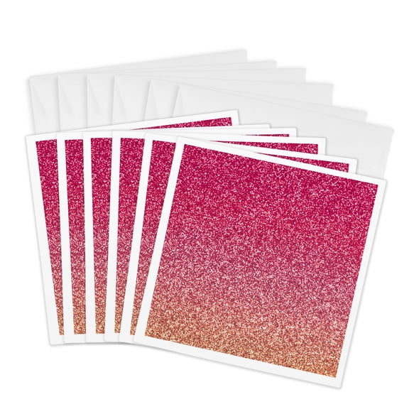 3drose, Glam Pink Faux Digitally Printed Ombre Glitter Flat Design, 6 Greeting Cards with Envelopes