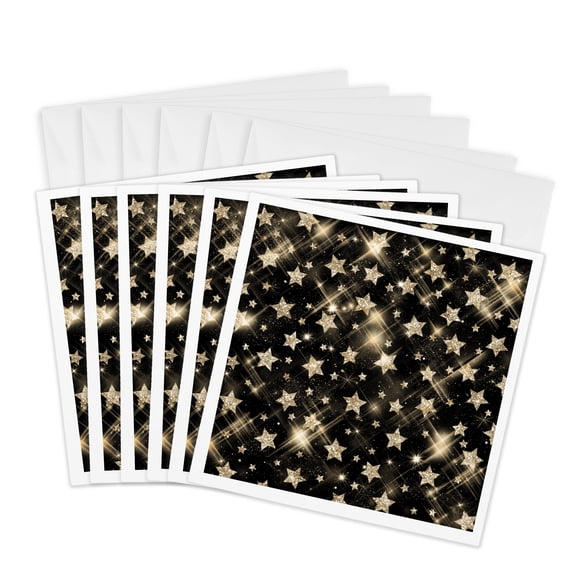 3drose, Glitter Stars Gold, 6 Greeting Cards with Envelopes
