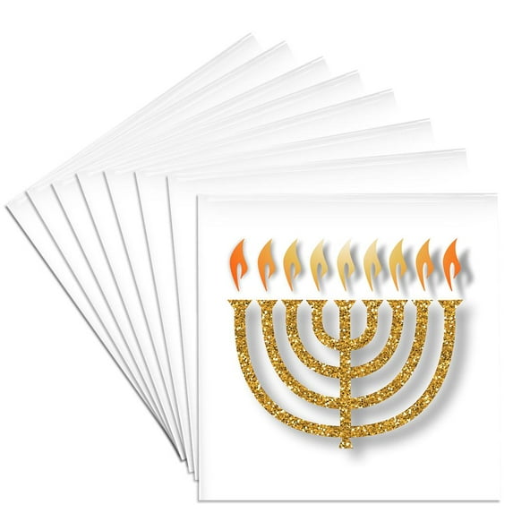 3drose, Glittery Gold Look Menorah, Set of 8 Ceramic Tile Coasters