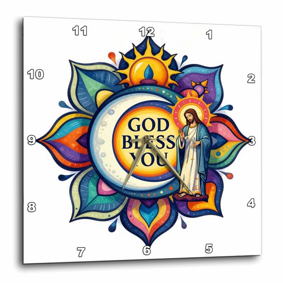 3drose, God Bless You. Positive Christian Mandala. Gift, Award, Charm for All, 10x10 Wall Clock
