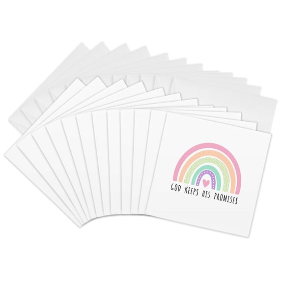 3drose, God Keeps His Promises - Rainbow Christian Religious Bible Reference, 12 Greeting Cards with Envelopes