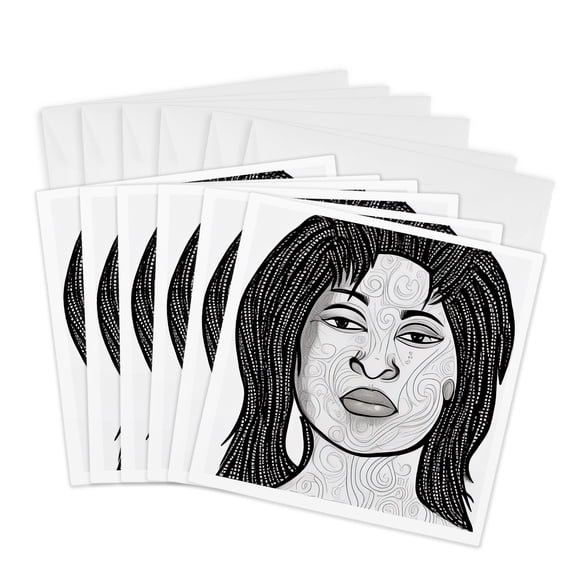3drose, Goddess of Beauty. African American Woman. Fantastic Ai Portrait, 6 Greeting Cards with Envelopes
