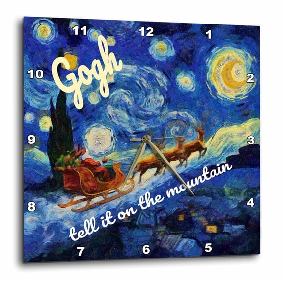 3drose, Gogh Tell It on the Mountain St Nicholas Christmas Eve Starry Night, 10x10 Wall Clock