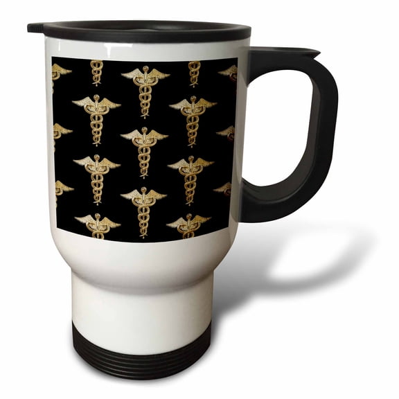 3drose, Gold Caduceus Rod of Hermes for Nurses in Medical., 14oz Stainless Steel Travel Mug