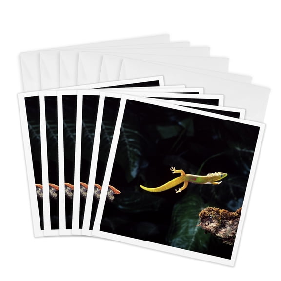 3drose, Gold Dust Day Gecko Leaping, Lizard - Na02 Dno0255 - David Northcott, 6 Greeting Cards with Envelopes