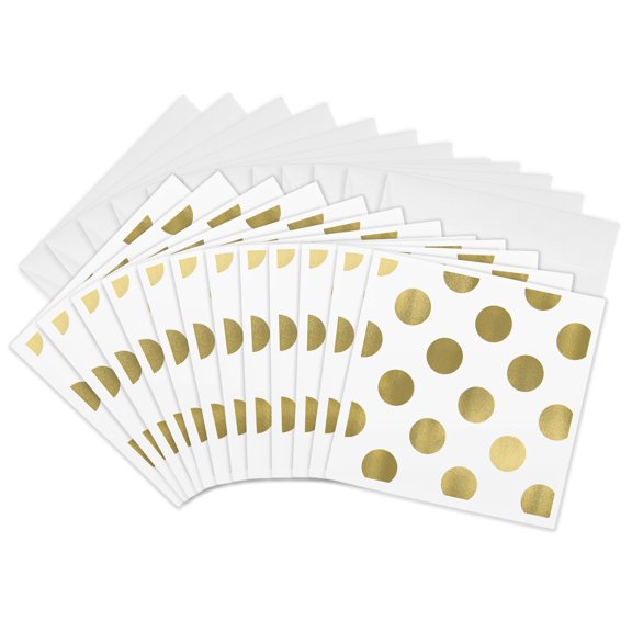3drose, Gold Glam Chic Dots, 12 Greeting Cards with Envelopes