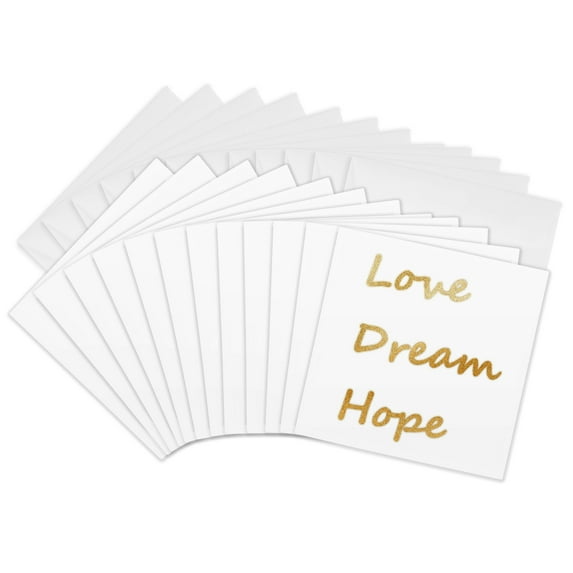 3drose, Gold Glitter Love, Dream, Hope- Inspirational Words- Motivational, 12 Greeting Cards with Envelopes