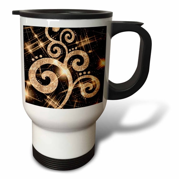 3drose, Gold Glitter Swirls and Dots, 14oz Stainless Steel Travel Mug