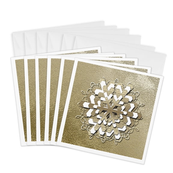 3drose, Gold Snowflakes, 6 Greeting Cards with Envelopes