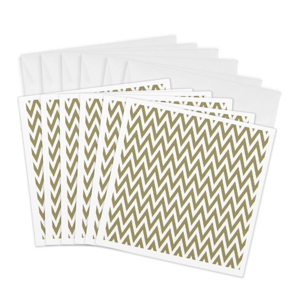 3drose, Gold and White Chevron Stripes, 6 Greeting Cards with Envelopes