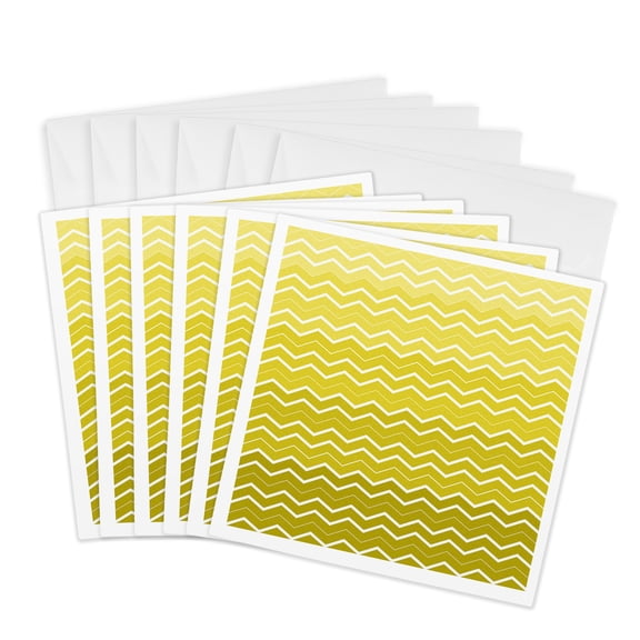 3drose, Gold and White Chevrons, 6 Greeting Cards with Envelopes