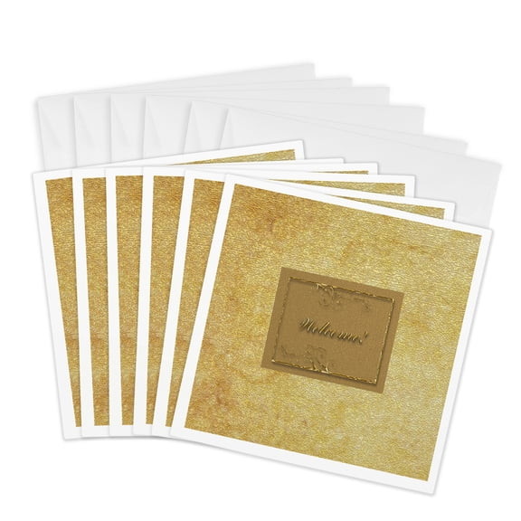 3drose, Gold and Yellow Welcome Design, 6 Greeting Cards with Envelopes