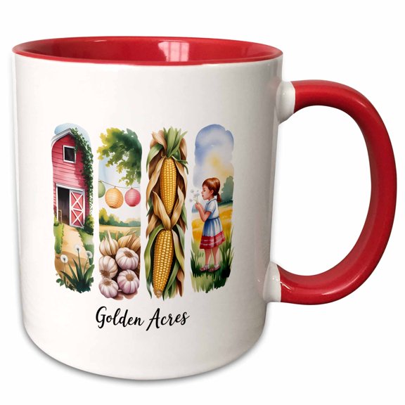 3drose, Golden Acres. Summer, Holiday, Farm. Art Brushstroke. Gift for All, 11oz Two-tone Red Mug