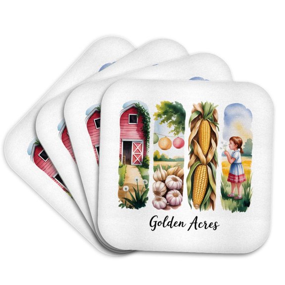 3drose, Golden Acres. Summer, Holiday, Farm. Art Brushstroke. Gift for All, Set of 4 Coasters - Soft