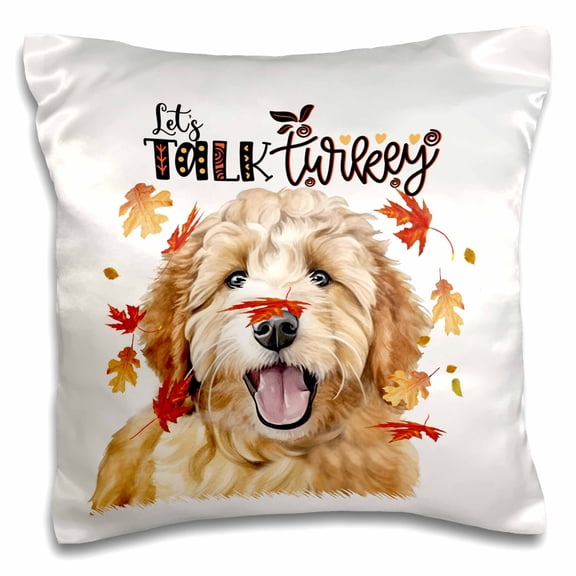 3drose, Golden Doodle Dog Shares Some Laughs for Thanksgiving, 16x16 inch Pillow Case