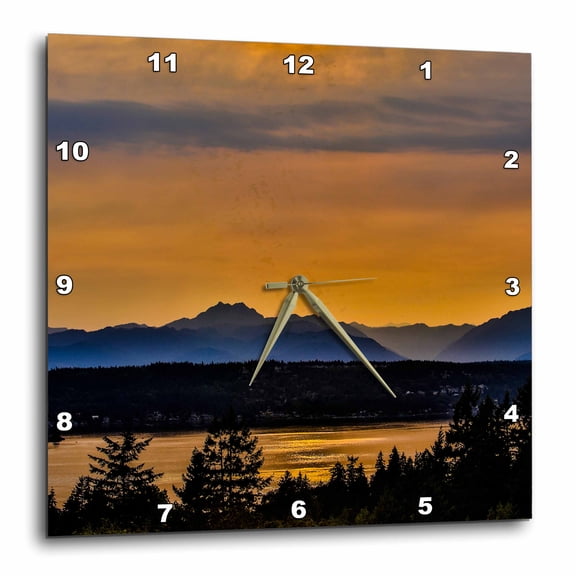 3drose, Golden Sunset Glow on Dyes Inlet, Bremerton, Washington, 15x15 Wall Clock
