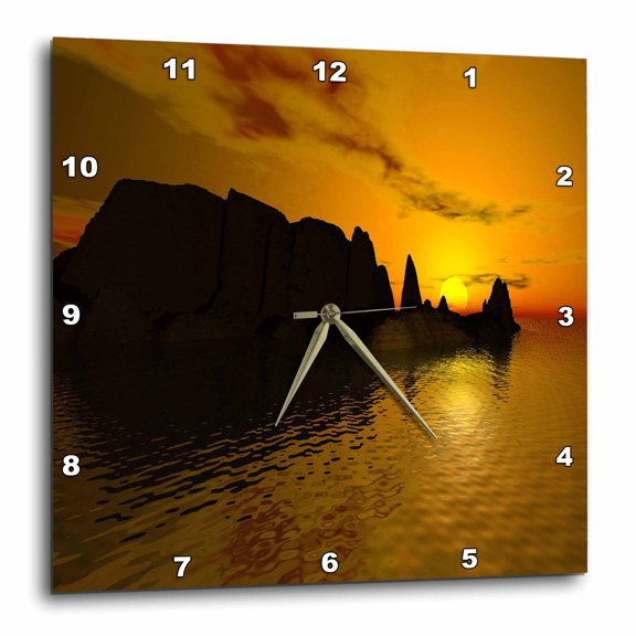 3drose, Golden Sunset on the Ocean, 3d, 15x15 Wall Clock