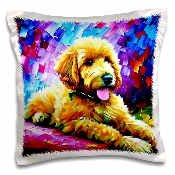 3drose, Goldendoodle Dog Portrait. Colorful Digital Painting. Gift for All, 16x16 inch Pillow Case