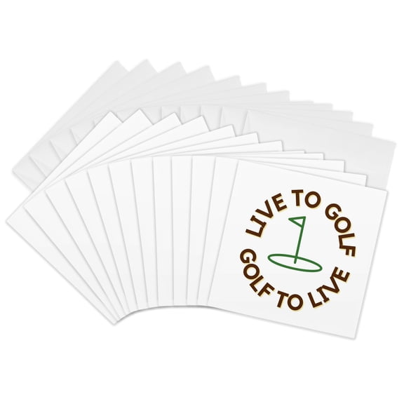 3drose, Golf Flag with Text of Live to Golf,golf to Live, 12 Greeting Cards with Envelopes