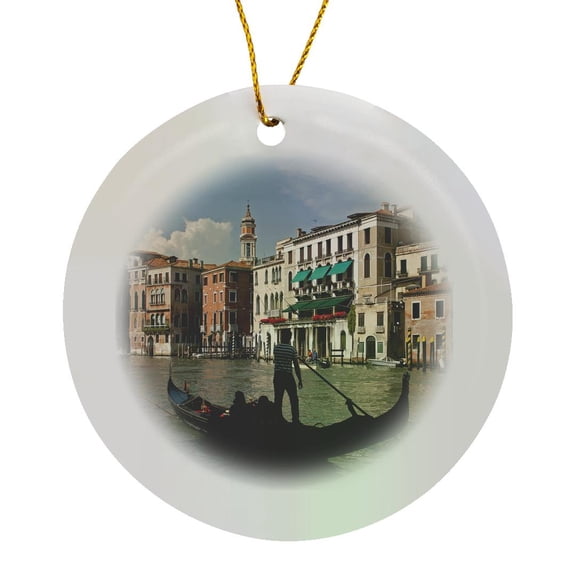 3drose, Gondolas on the Grand Canal in Venice, Italy - Eu16 Dny0013 - David Noyes, Circle Porcelain Ornament