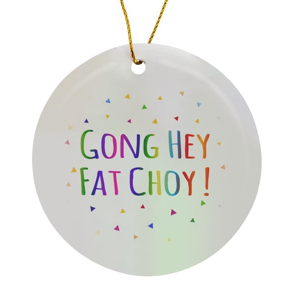 3drose, Gong Hey Fat Choy - Happy Chinese New Year in Cantonese Colorful Text, Circle Porcelain Ornament