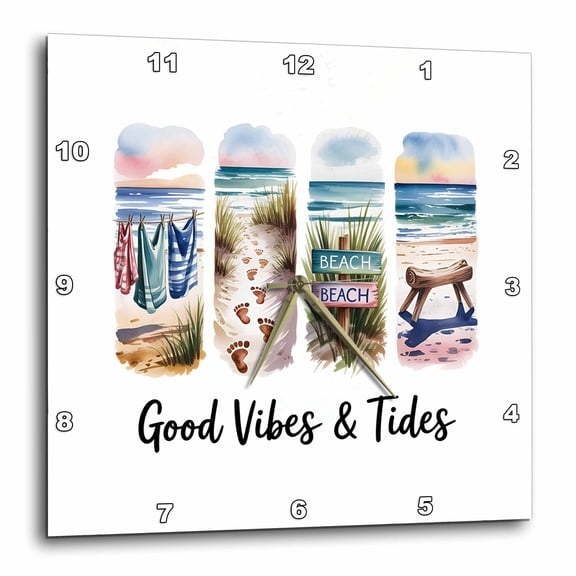 3drose, Good Vibes and Tides. Summer, Holiday, Sea. Art Brushstrokes. Gift, 15x15 Wall Clock