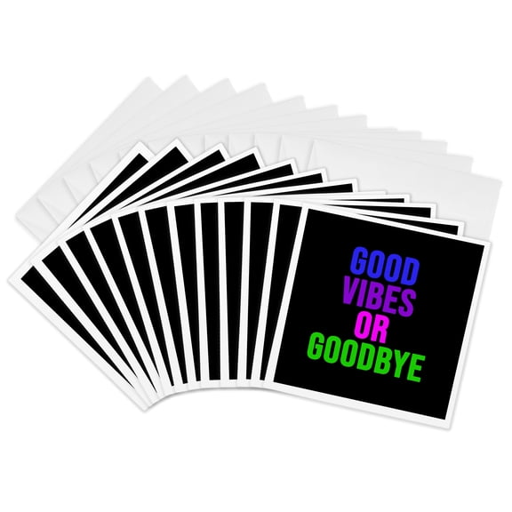 3drose, Good Vibes or Goodbye. Colorful Lettering on Black Background., 12 Greeting Cards with Envelopes