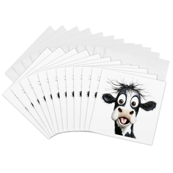 3drose, Goofy Cow Face, 12 Greeting Cards with Envelopes