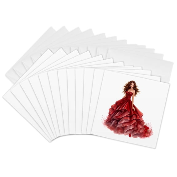 3drose, Gorgeous Quinceanera Girl Illustration, 12 Greeting Cards with Envelopes