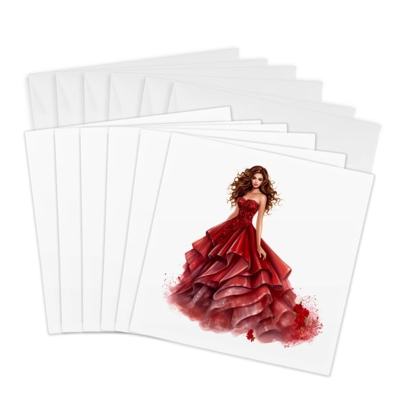 3drose, Gorgeous Quinceanera Girl Illustration, 6 Greeting Cards with Envelopes
