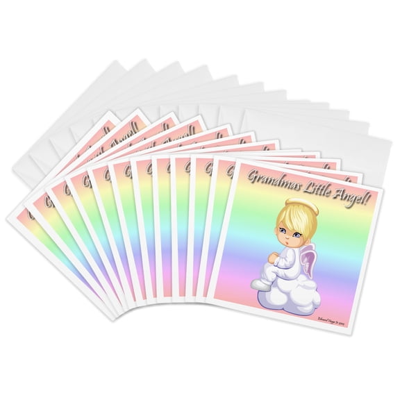 3drose, Grandmas Little Angel on Rainbow Background, 12 Greeting Cards with Envelopes