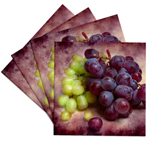 3drose, Grapes Green and Red, Set of 4 Ceramic Tile Coasters