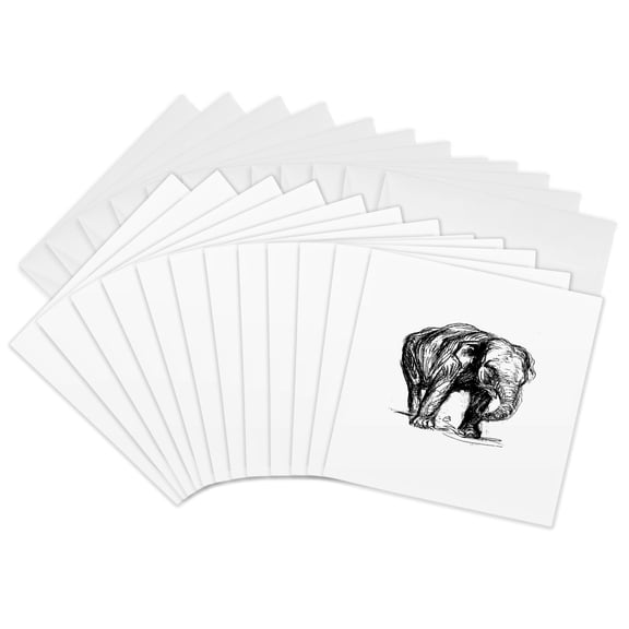 3drose, Graphic Novel Style Vector Art Elephant Illustration, 12 Greeting Cards with Envelopes