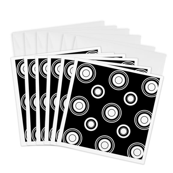 3drose, Great Big Blackand White Circle Pattern, 6 Greeting Cards with Envelopes