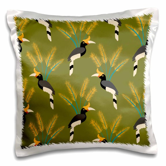 3drose, Great Hornbill and Palm Pattern, 16x16 inch Pillow Case