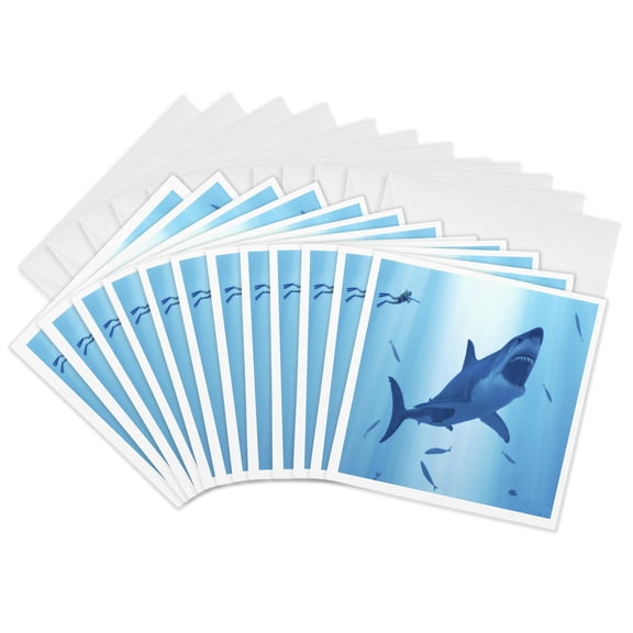 3drose, Great White Shark, 12 Greeting Cards with Envelopes