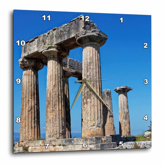 3drose, Greece, Corinth. Ruins of Temple of Apollo., 15x15 Wall Clock