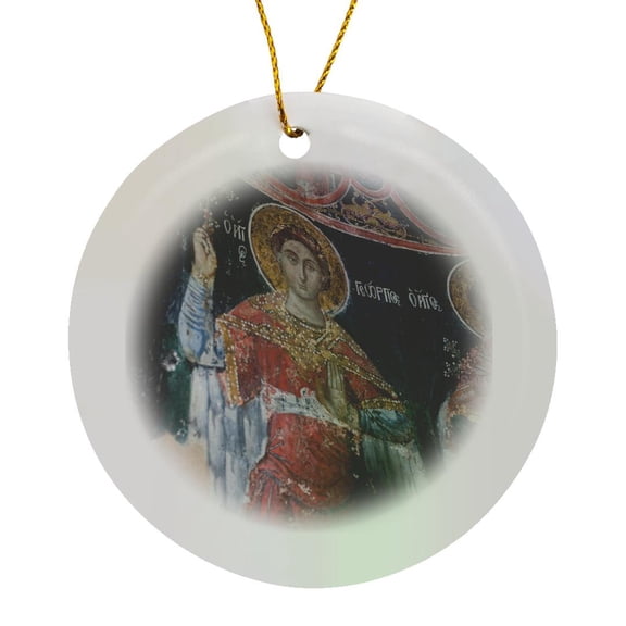3drose, Greece, Epirus, Moni Tsoukas Monastery, Fresco of Saint George, Circle Porcelain Ornament