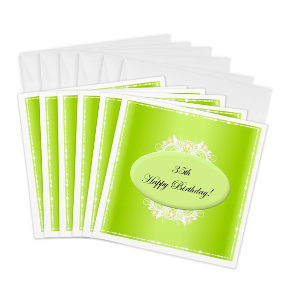 3drose, Green 35th Birthday, 6 Greeting Cards with Envelopes