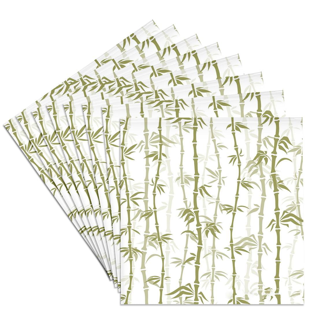 3drose, Green Bamboo Pattern Against a White Background, Set of 8 ...