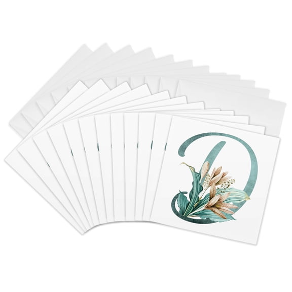 3drose, Green Boho Lily Monogram Initial D, 12 Greeting Cards with Envelopes