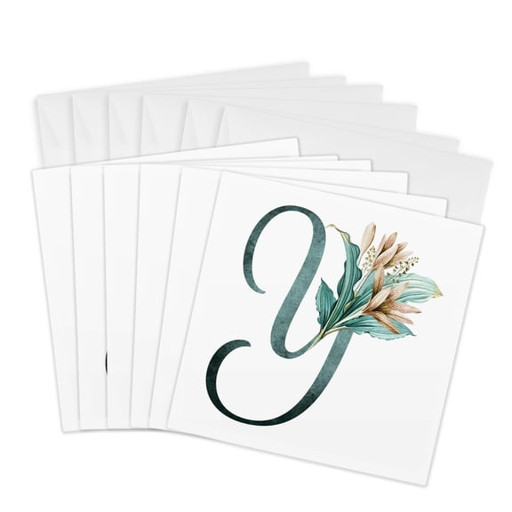 3drose, Green Boho Lily Monogram Initial Y, 6 Greeting Cards with Envelopes