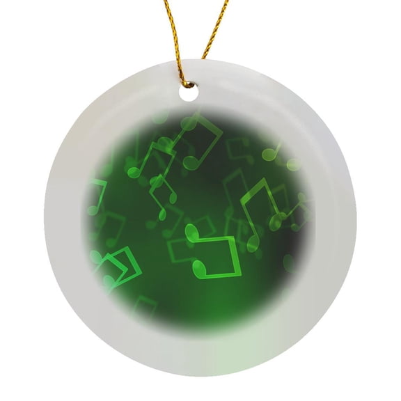3drose, Green Bokeh Musical Notes Sparkle, Circle Porcelain Ornament